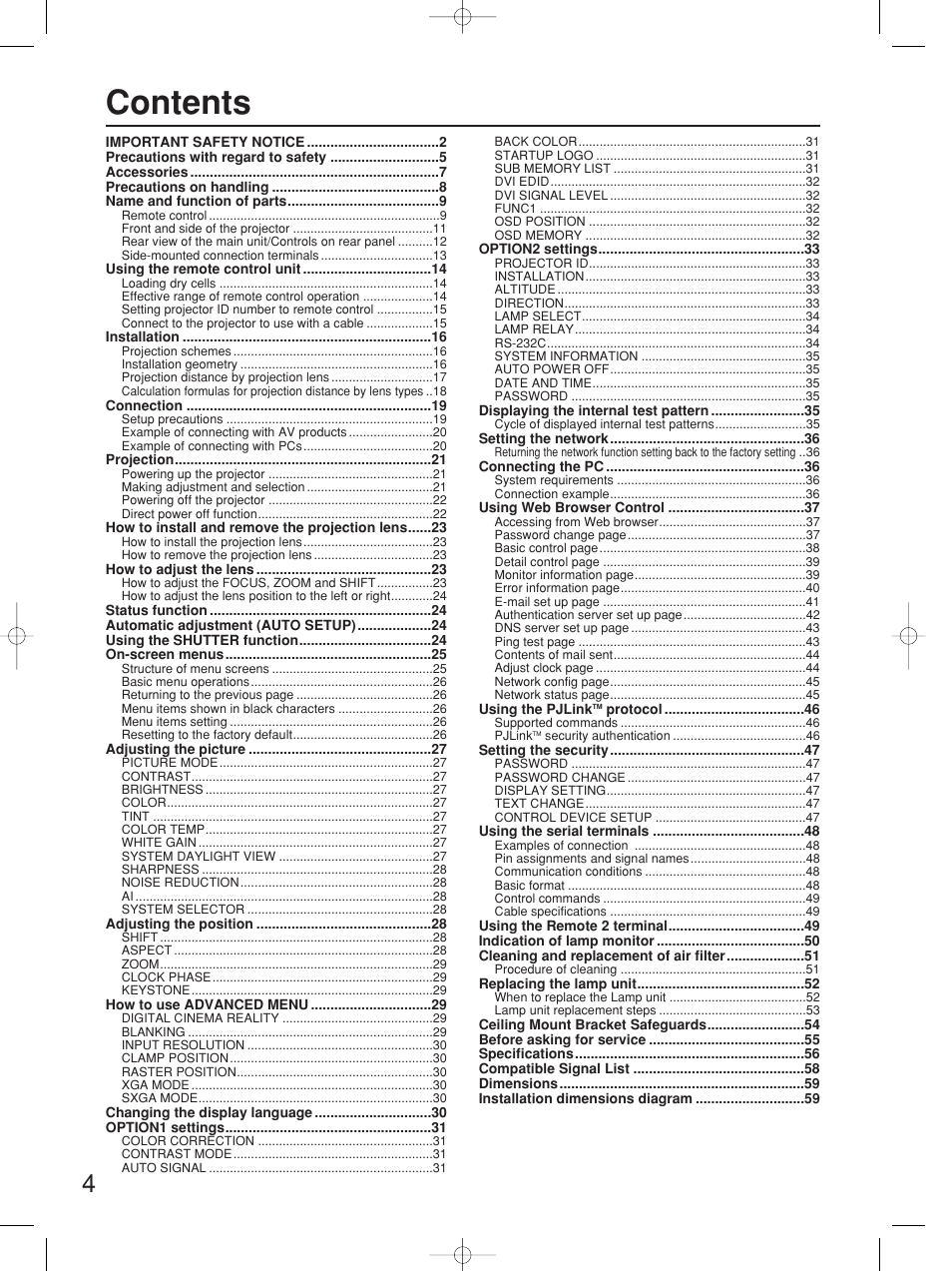 Panasonic PT-D4000E User Manual | Page 4 / 60