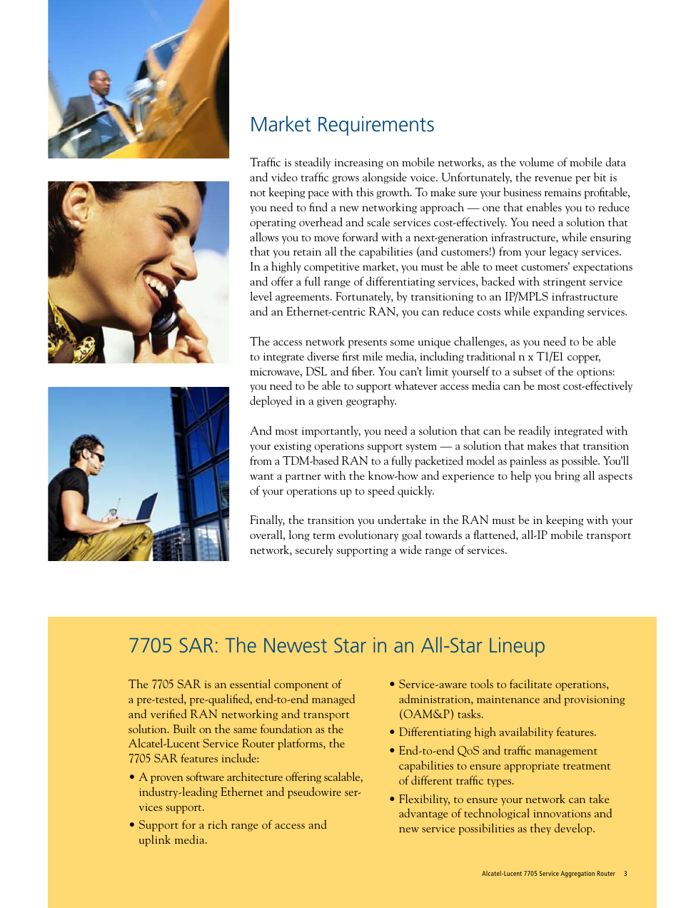 Market requirements, 7705 sar: the newest star in an all-star lineup | Alcatel Carrier Internetworking Solutions Service Aggregation Router 7705 User Manual | Page 3 / 8