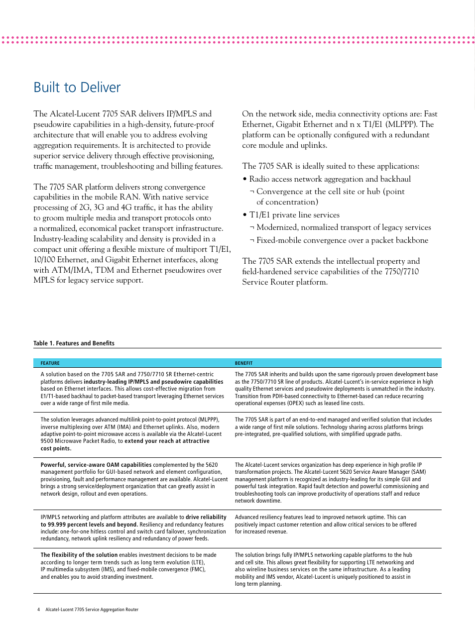 Built to deliver | Alcatel Carrier Internetworking Solutions Service Aggregation Router 7705 User Manual | Page 4 / 8