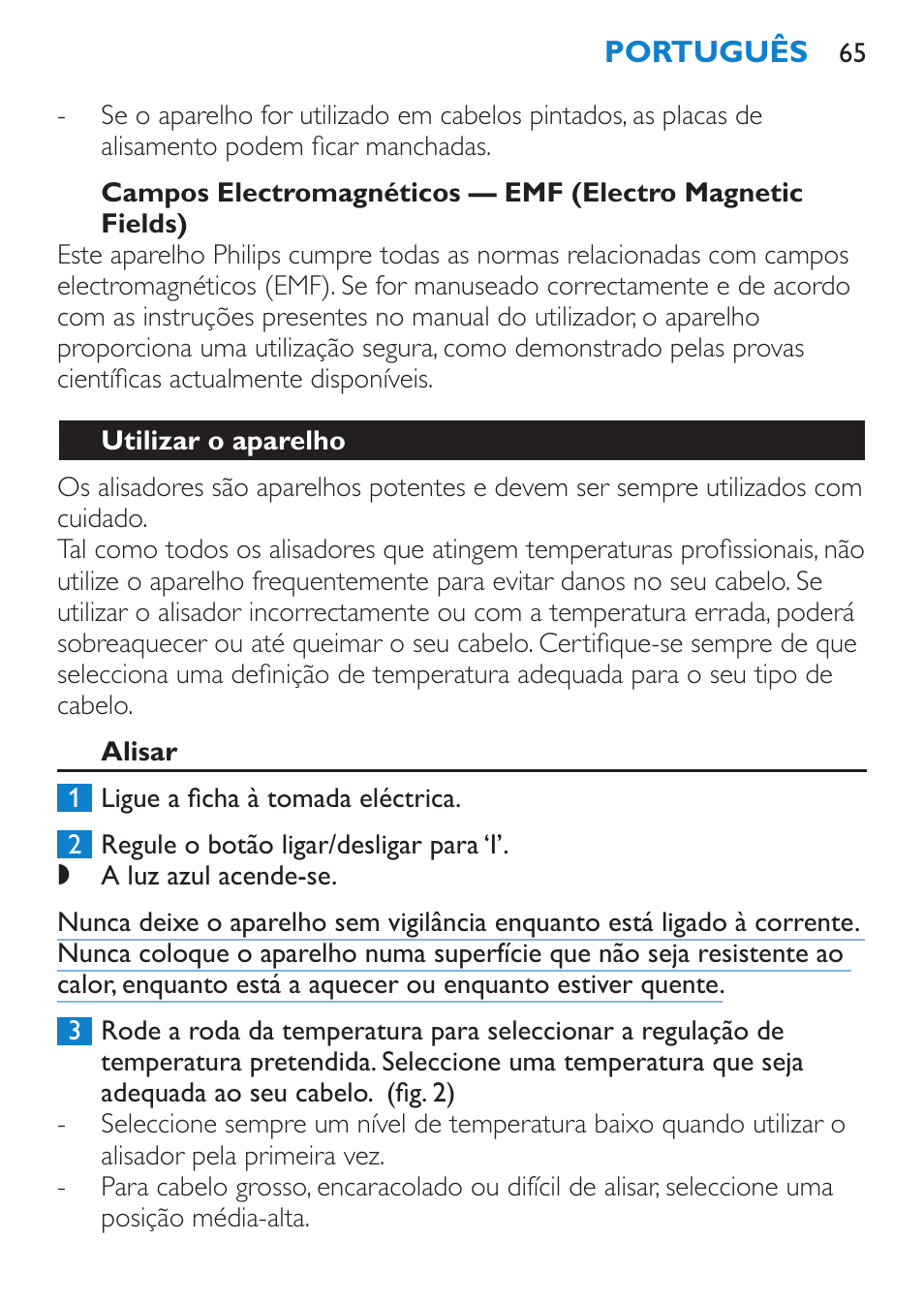 Utilizar o aparelho, Alisar | Philips SalonStraight Glamour Haarglätter User Manual | Page 65 / 84