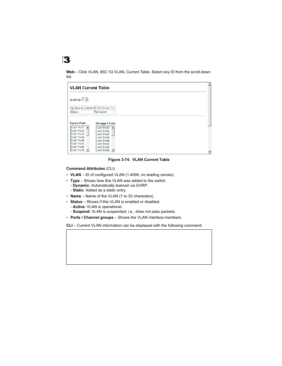 Figure 3-74. vlan current table | Alcatel Carrier Internetworking Solutions OmniStack 6300-24 User Manual | Page 168 / 462