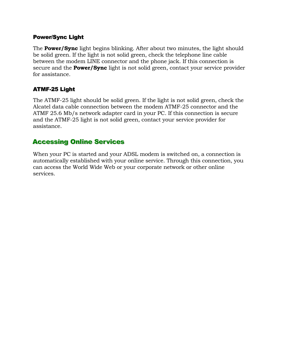 Accessing online services | Alcatel Carrier Internetworking Solutions 1000 ADSL User Manual | Page 31 / 78