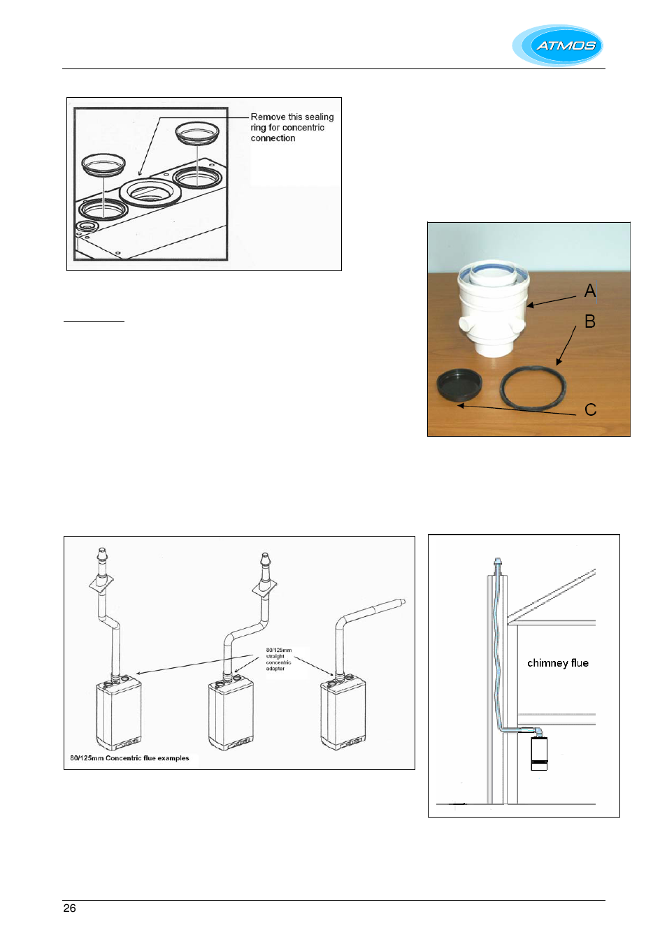 Vertical concentric connection, 80/125mm concentric flue system | Atmos Energy HE26 User Manual | Page 26 / 56