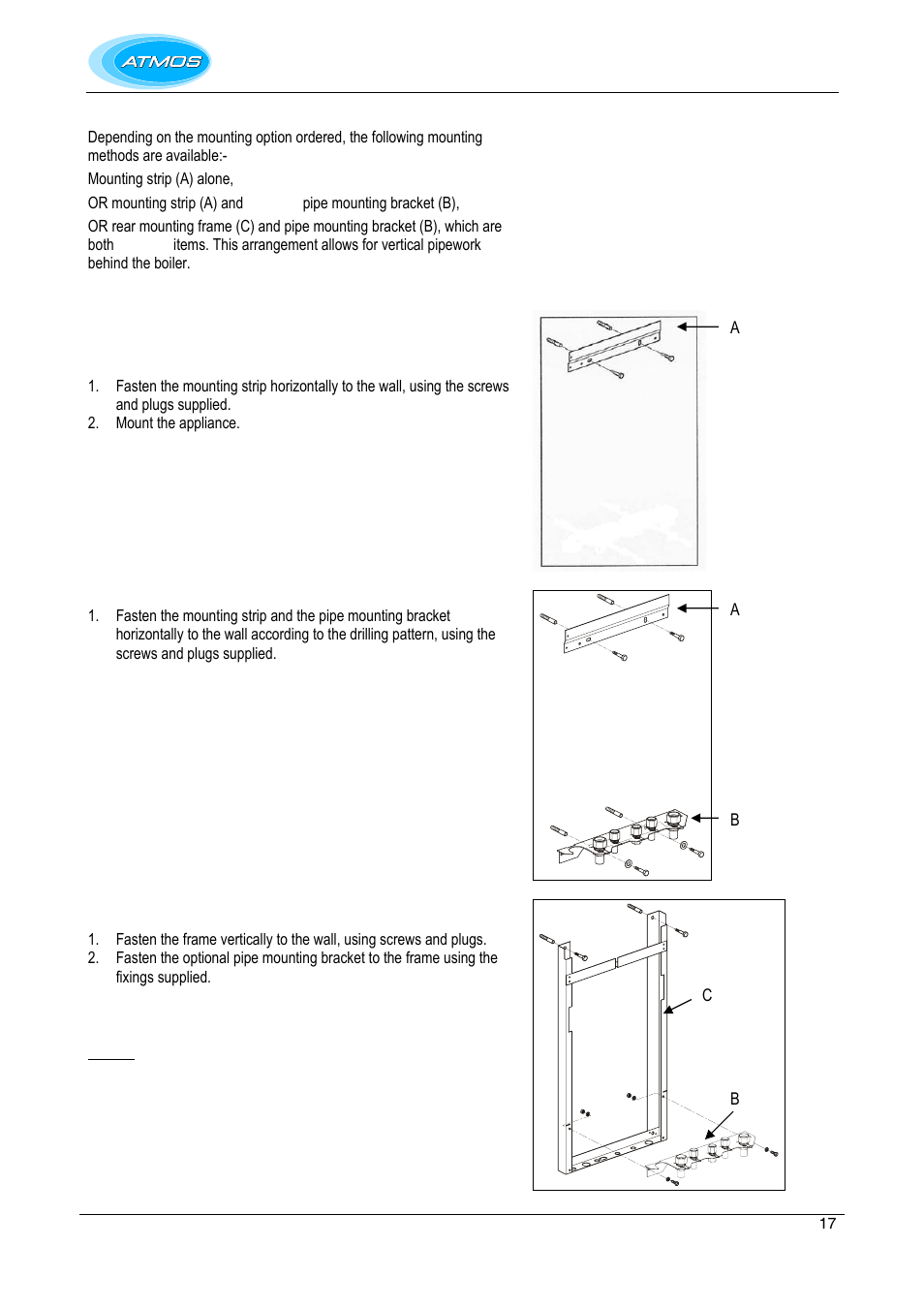 Mounting and general information, Fitting the mounting strip, Fitting the rear mounting frame | Atmos Energy INTERCOMBI HE32 User Manual | Page 17 / 60