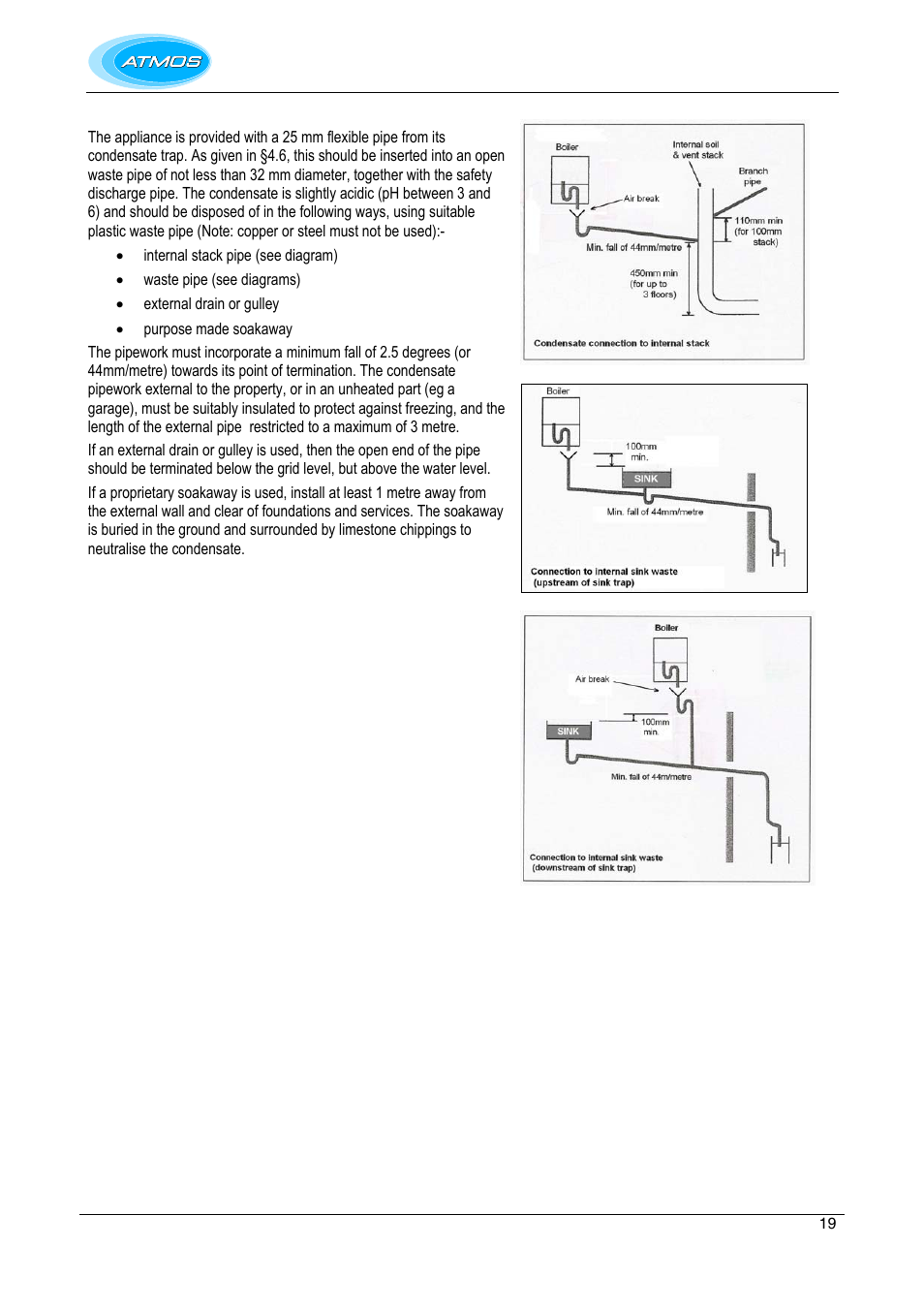 Condensate disposal | Atmos Energy INTERCOMBI HE32 User Manual | Page 19 / 60