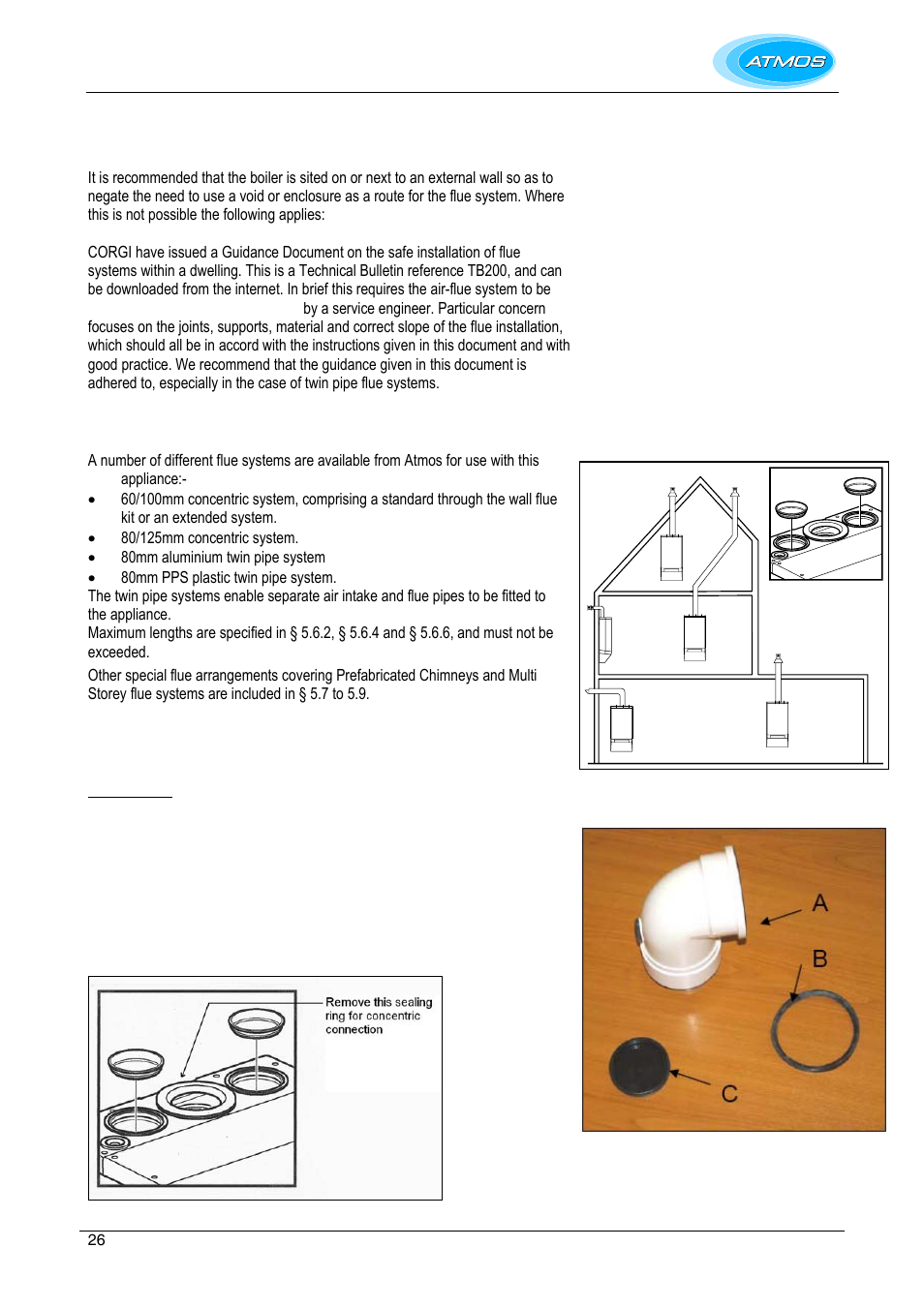 Note regarding internal air-flue systems, Flue discharge and air supply | Atmos Energy INTERCOMBI HE32 User Manual | Page 26 / 60