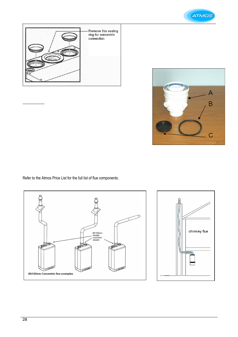 Vertical concentric connection, 80/125mm concentric flue system | Atmos Energy INTERCOMBI HE32 User Manual | Page 28 / 60