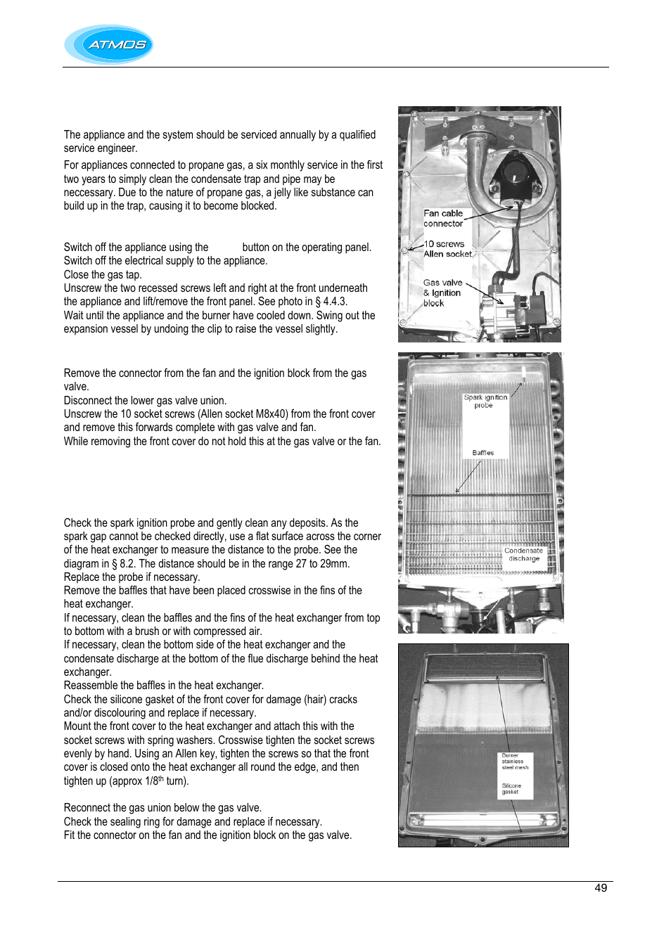 Servicing the boiler and component replacement, Servicing the boiler, Preparation | Servicing the boiler and component replacement 49 | Atmos Energy INTERCOMBI HE32 User Manual | Page 49 / 60