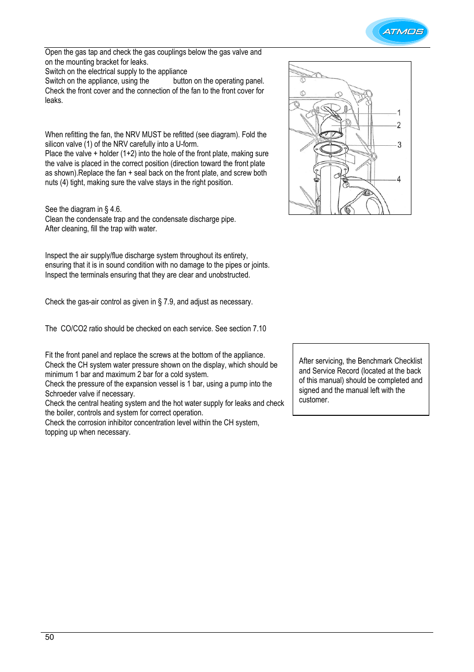 Checking the condensate discharge, Inspect air supply/flue gas discharge system, Checking the gas-air control | Check the co/co2 ratio, Completion of inspection and service | Atmos Energy INTERCOMBI HE32 User Manual | Page 50 / 60