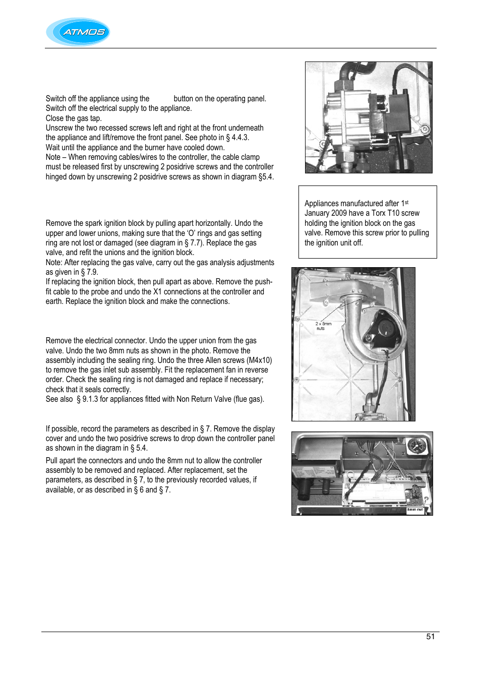 Component replacement, Preparation, Gas valve/ ignition block | Controller | Atmos Energy INTERCOMBI HE32 User Manual | Page 51 / 60