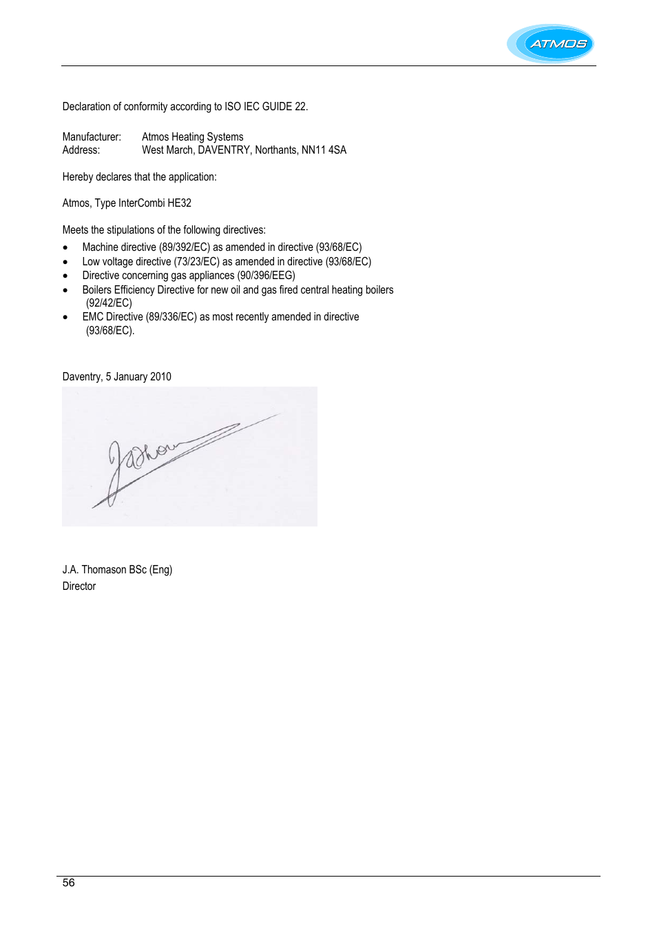 Ce declaration | Atmos Energy INTERCOMBI HE32 User Manual | Page 56 / 60