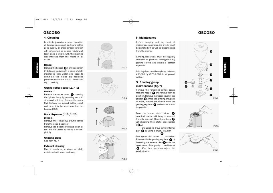 Ascaso Factory ESPRESSO COFFEE GRINDER User Manual | Page 10 / 28