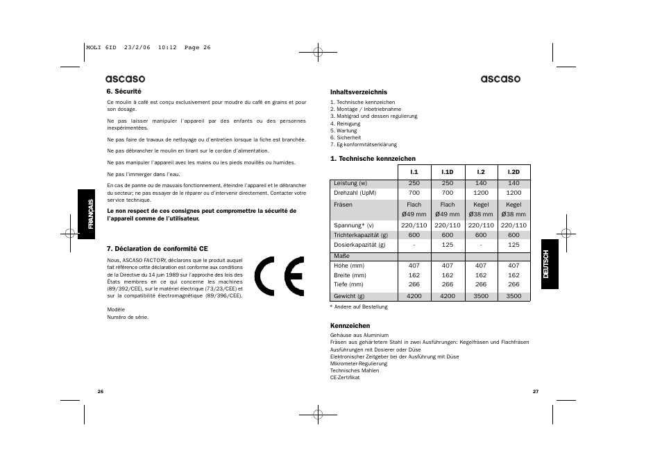 Ascaso Factory ESPRESSO COFFEE GRINDER User Manual | Page 15 / 28