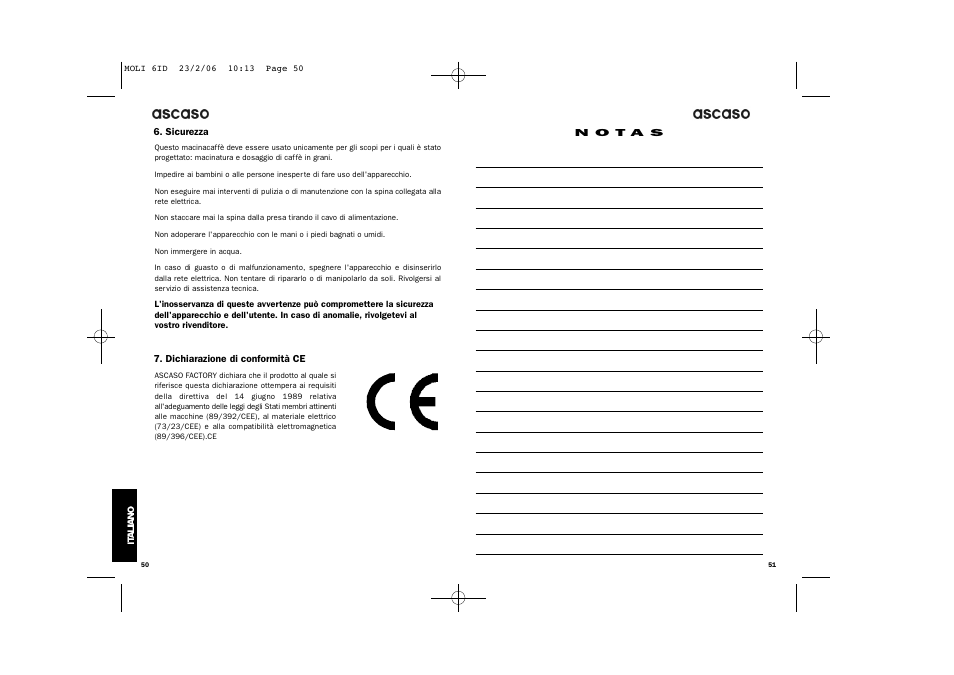 Ascaso Factory ESPRESSO COFFEE GRINDER User Manual | Page 27 / 28