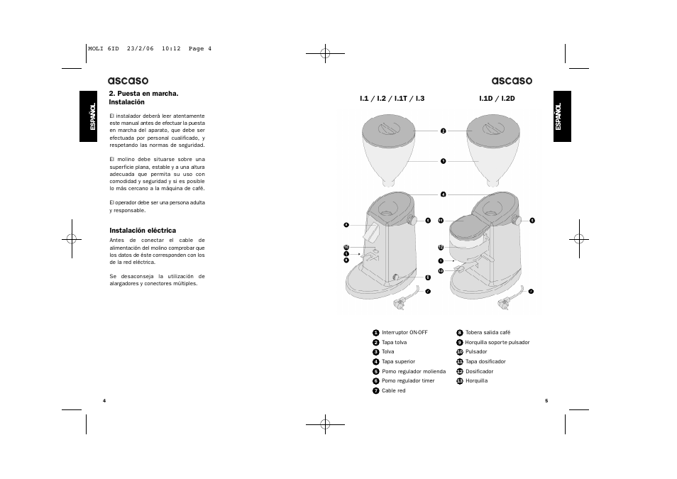 Ascaso Factory ESPRESSO COFFEE GRINDER User Manual | Page 4 / 28