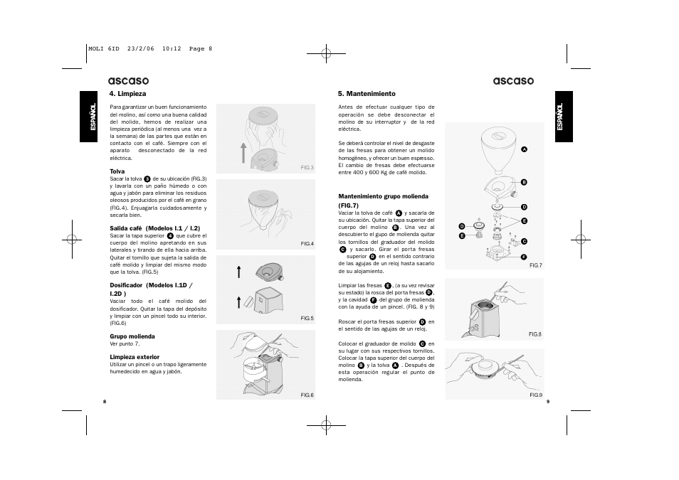 Ascaso Factory ESPRESSO COFFEE GRINDER User Manual | Page 6 / 28