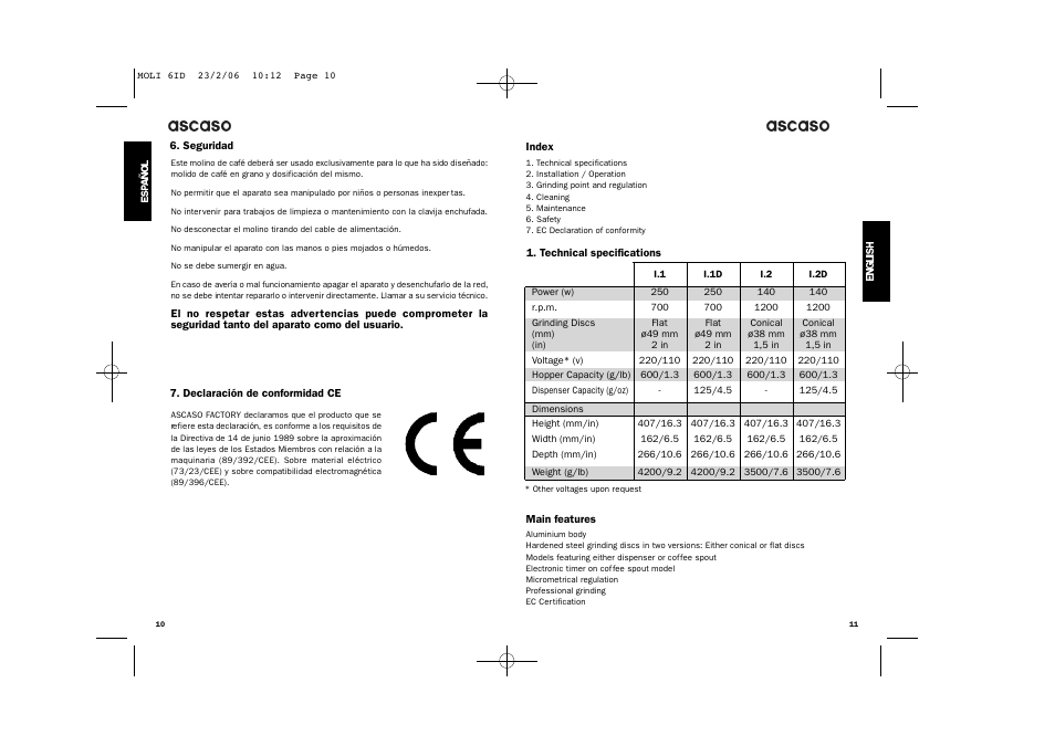 Ascaso Factory ESPRESSO COFFEE GRINDER User Manual | Page 7 / 28