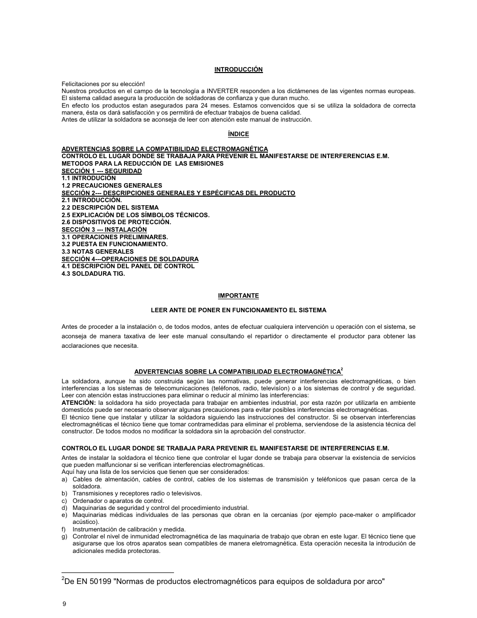 Español | ArcOne Inverter Power Sources User Manual | Page 9 / 24