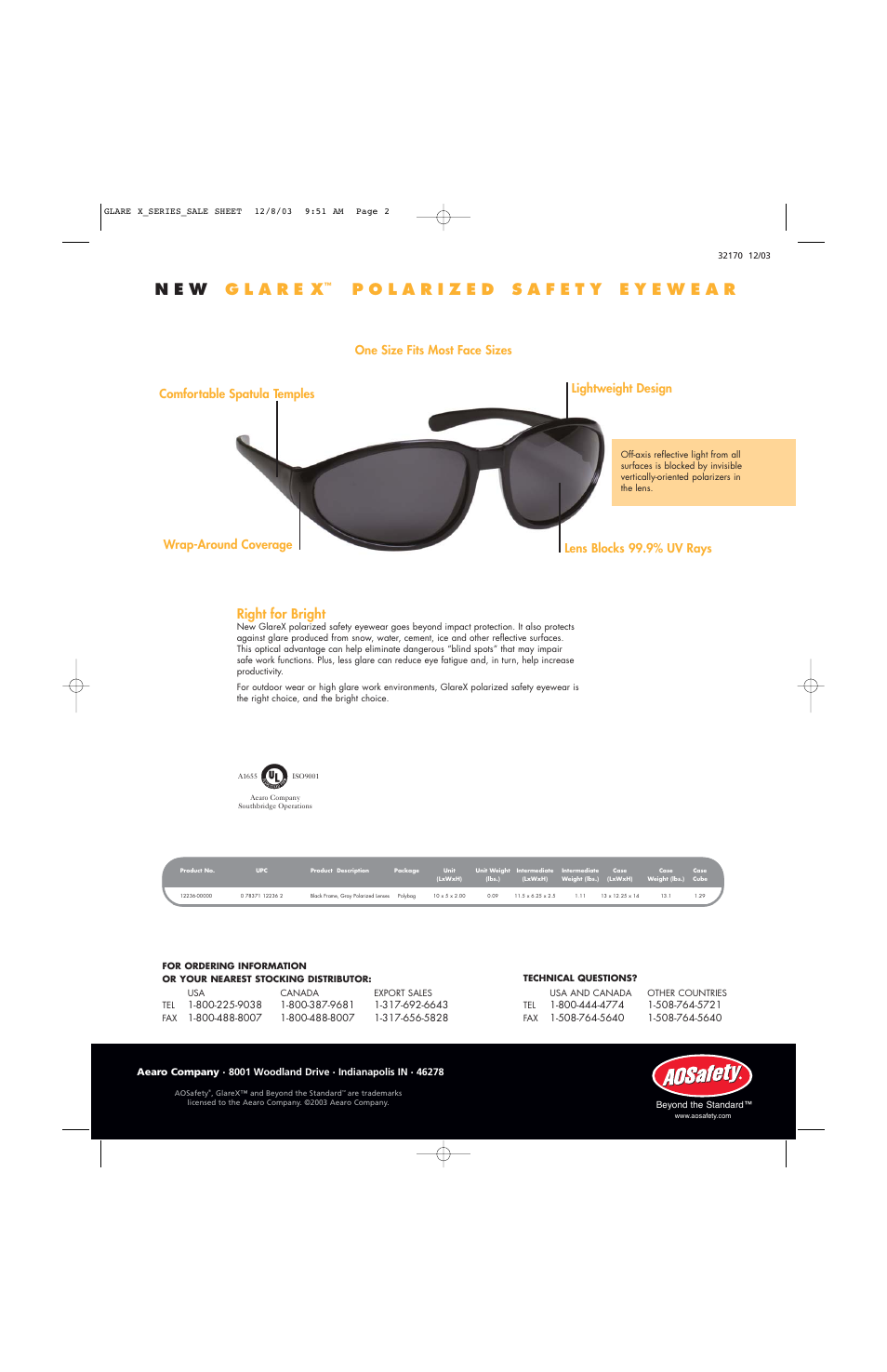 Right for bright | AOSafety Polarized Eyewear GlareX User Manual | Page 2 / 2