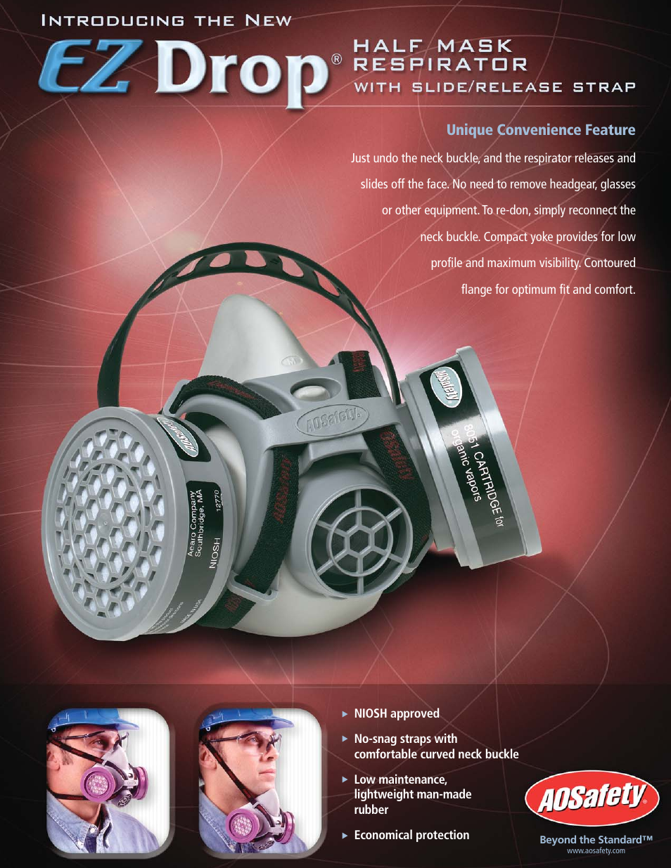 AOSafety Half Mask Repirator EZ Drop User Manual | 2 pages