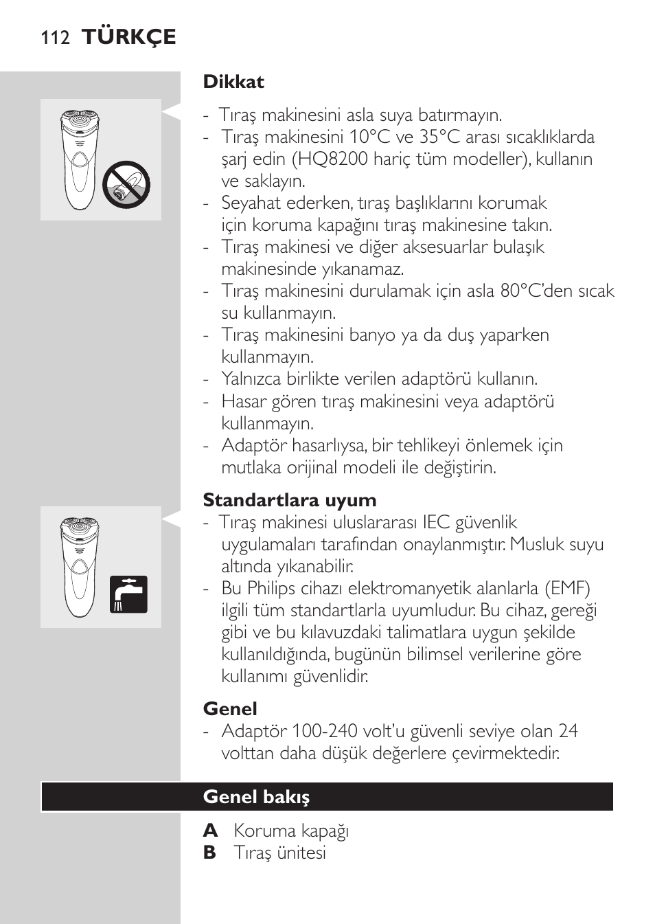 Standartlara uyum, Genel, Genel bakış (şek. 4) | Philips SHAVER Series 3000 Elektrorasierer User Manual | Page 110 / 124