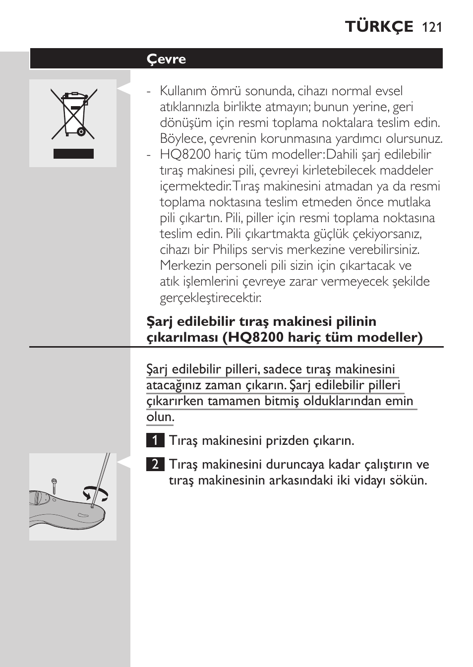 Çevre | Philips SHAVER Series 3000 Elektrorasierer User Manual | Page 119 / 124