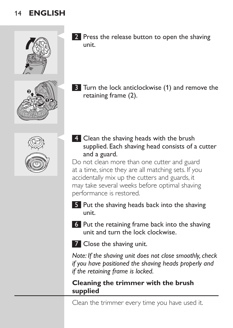 Cleaning the trimmer with the brush supplied | Philips SHAVER Series 3000 Elektrorasierer User Manual | Page 12 / 124