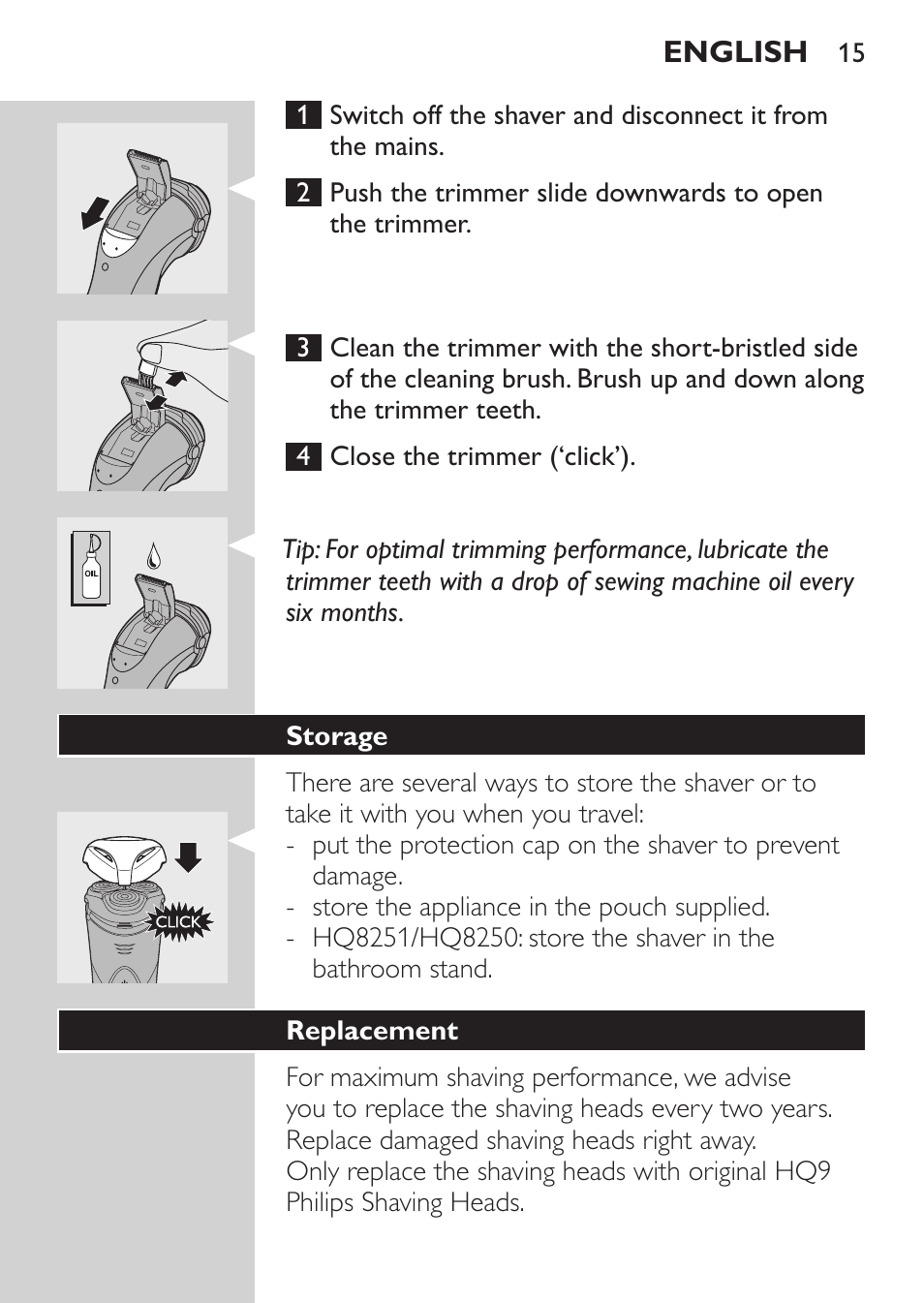 Storage, Replacement | Philips SHAVER Series 3000 Elektrorasierer User Manual | Page 13 / 124