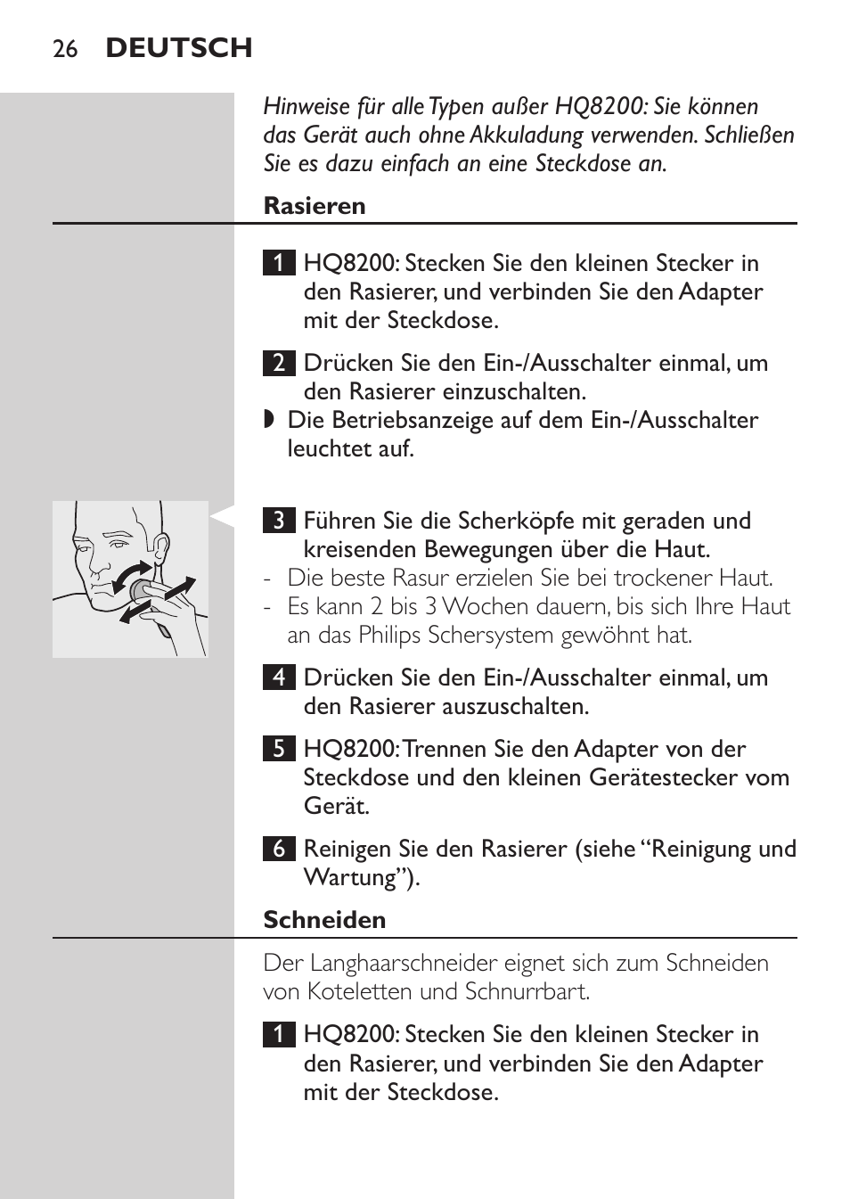 Rasieren, Schneiden | Philips SHAVER Series 3000 Elektrorasierer User Manual | Page 24 / 124