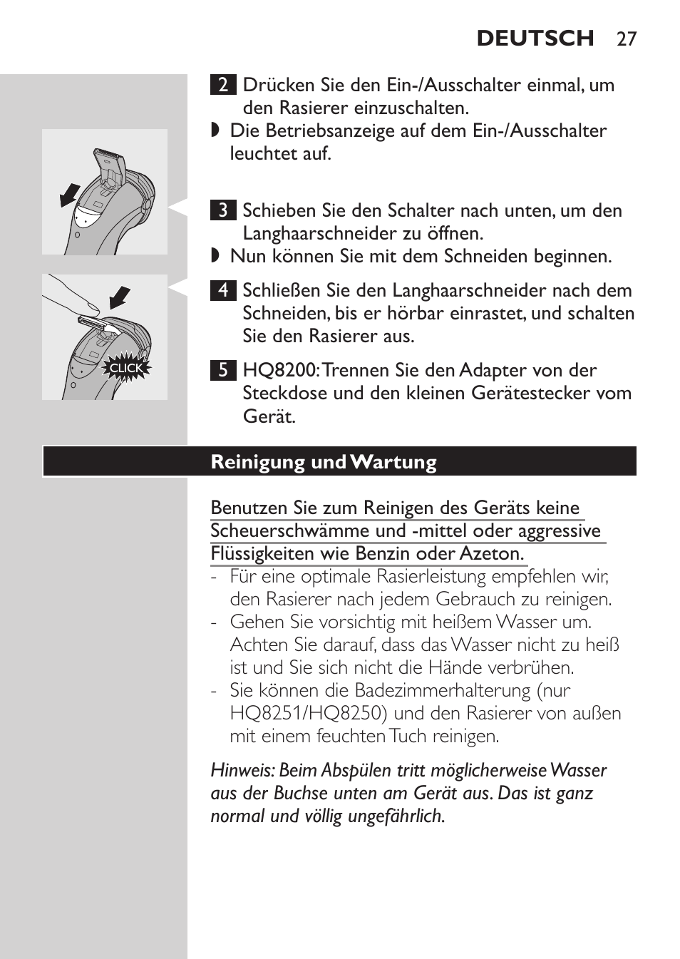 Reinigung und wartung | Philips SHAVER Series 3000 Elektrorasierer User Manual | Page 25 / 124