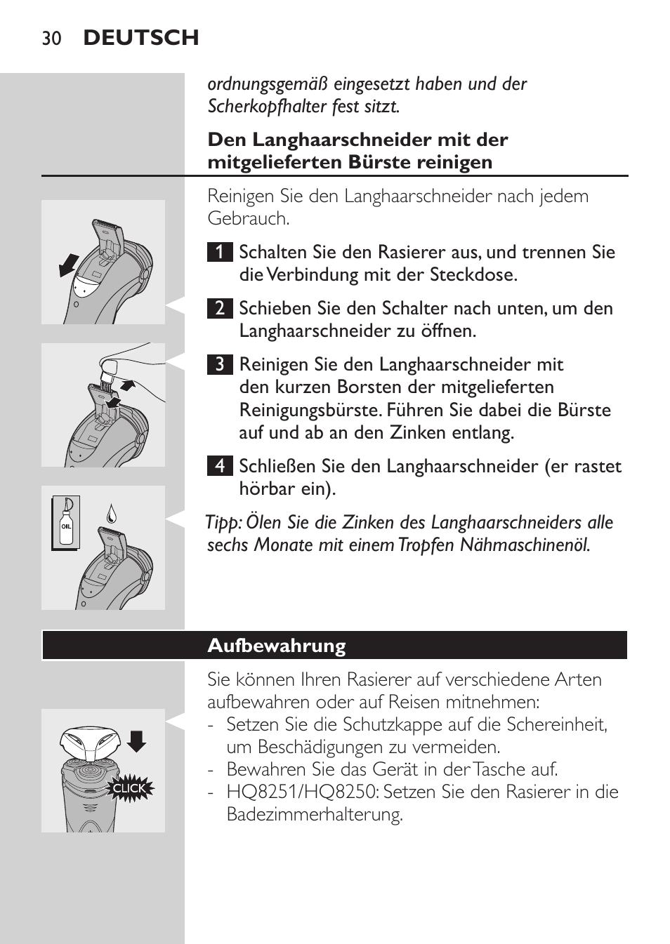 Aufbewahrung | Philips SHAVER Series 3000 Elektrorasierer User Manual | Page 28 / 124