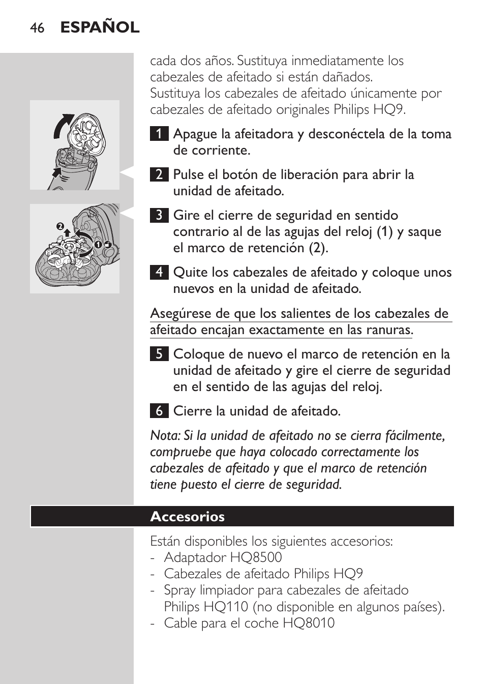 Accesorios | Philips SHAVER Series 3000 Elektrorasierer User Manual | Page 44 / 124