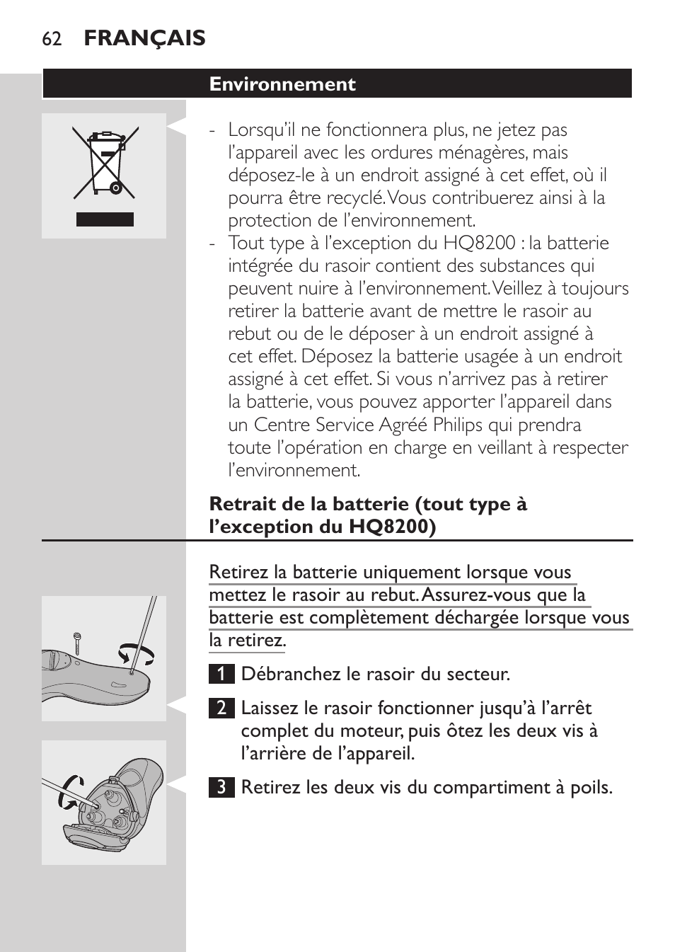Environnement | Philips SHAVER Series 3000 Elektrorasierer User Manual | Page 60 / 124