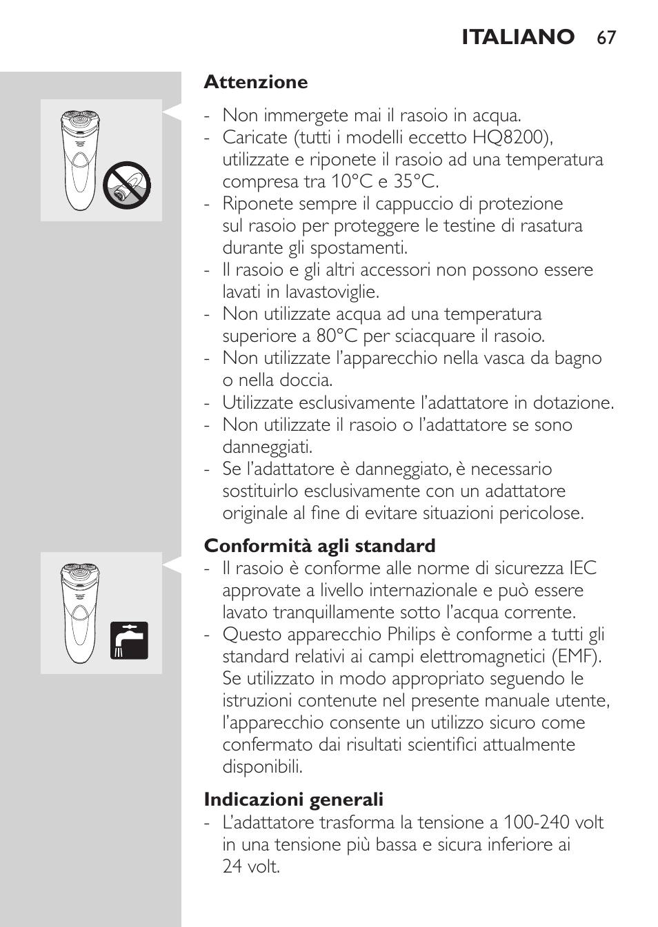 Conformità agli standard, Indicazioni generali | Philips SHAVER Series 3000 Elektrorasierer User Manual | Page 65 / 124
