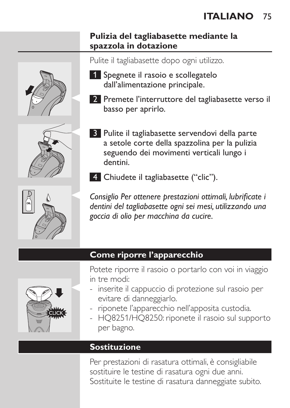 Come riporre l’apparecchio, Sostituzione | Philips SHAVER Series 3000 Elektrorasierer User Manual | Page 73 / 124