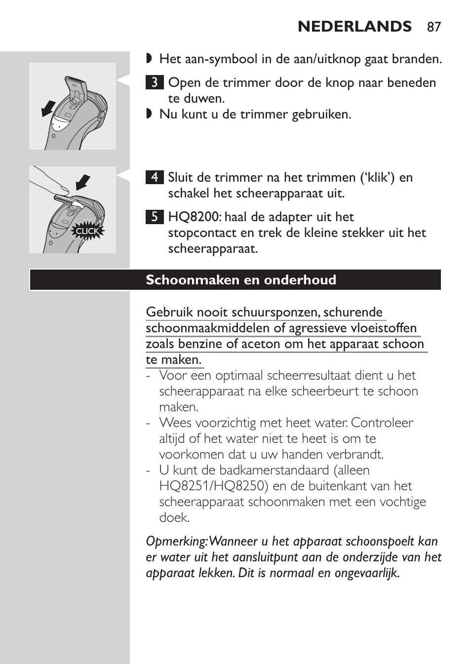 Schoonmaken en onderhoud | Philips SHAVER Series 3000 Elektrorasierer User Manual | Page 85 / 124