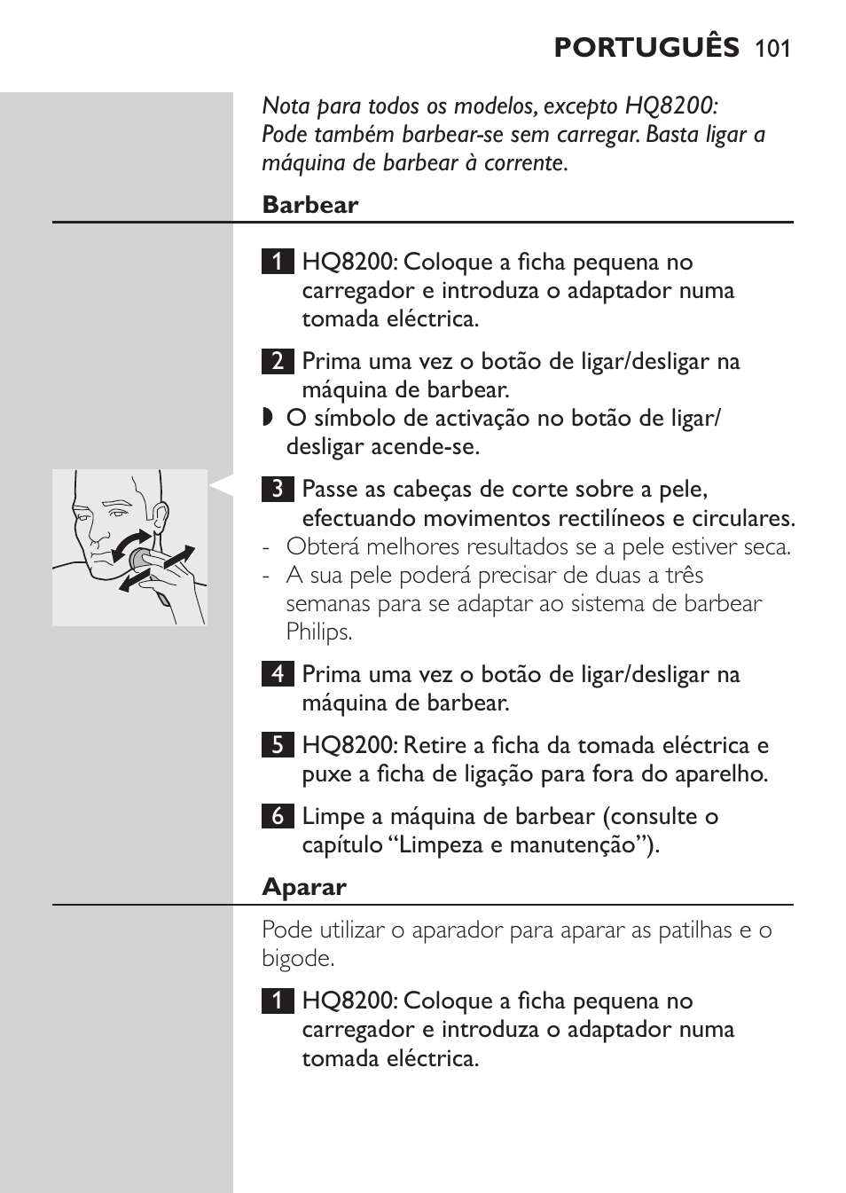 Barbear, Aparar | Philips SHAVER Series 3000 Elektrorasierer User Manual | Page 99 / 124