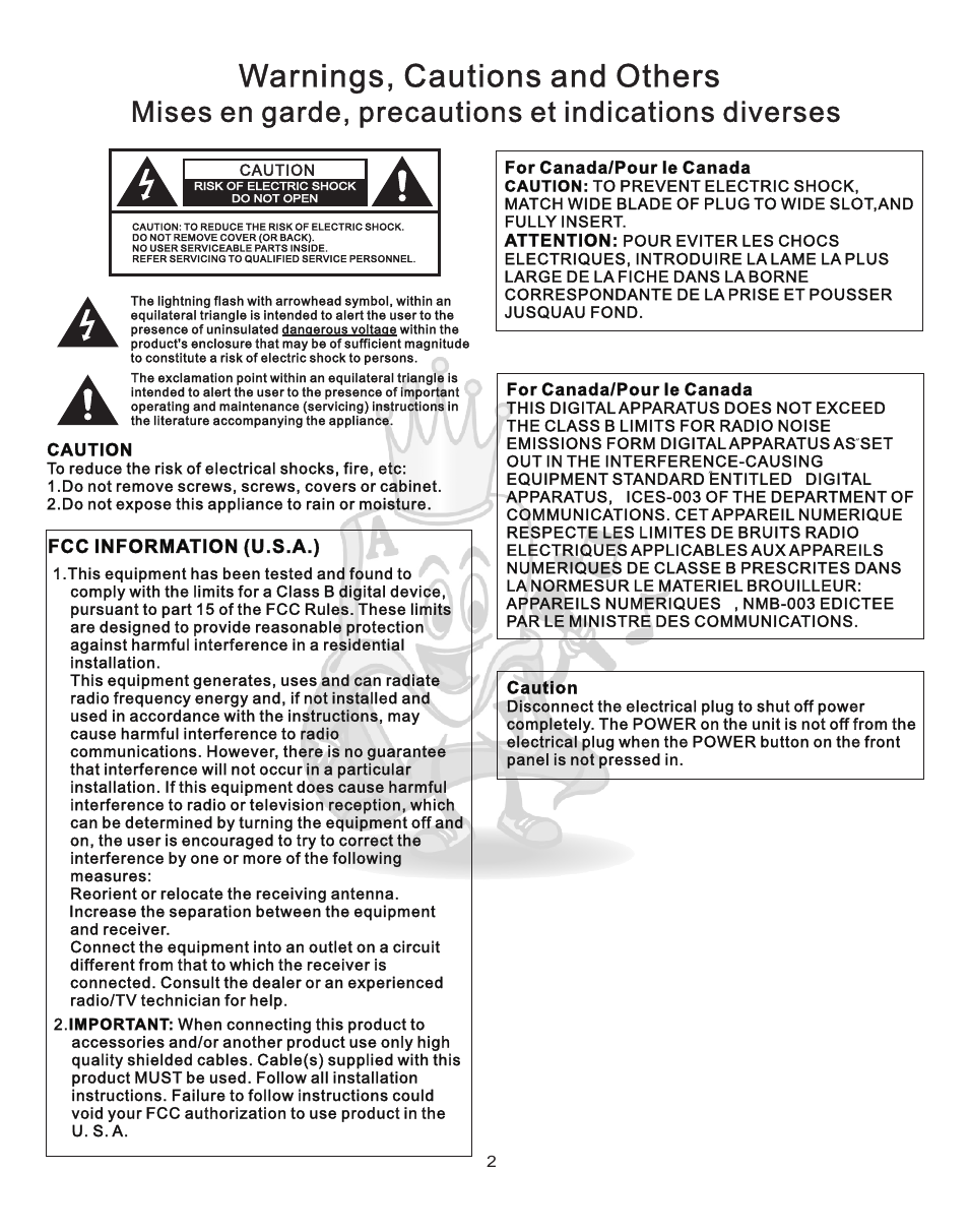Warning, Warnings, cautions and others | Acesonic AM-145 User Manual | Page 2 / 12