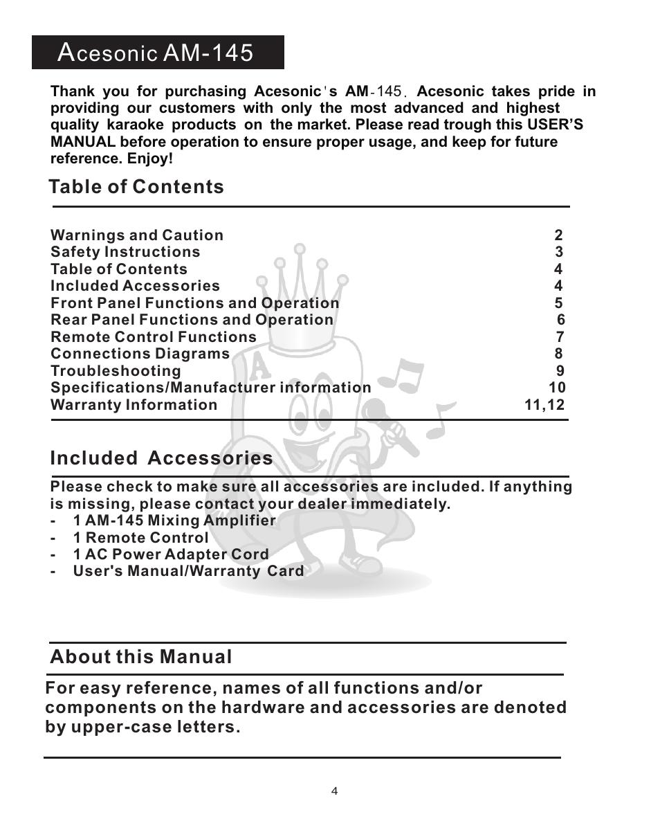Acesonic AM-145 User Manual | Page 4 / 12