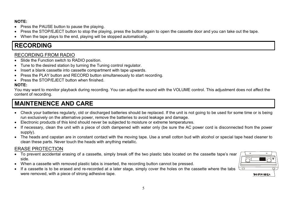 Recording, Maintenence and care | Hyundai H-1006 User Manual | Page 5 / 12