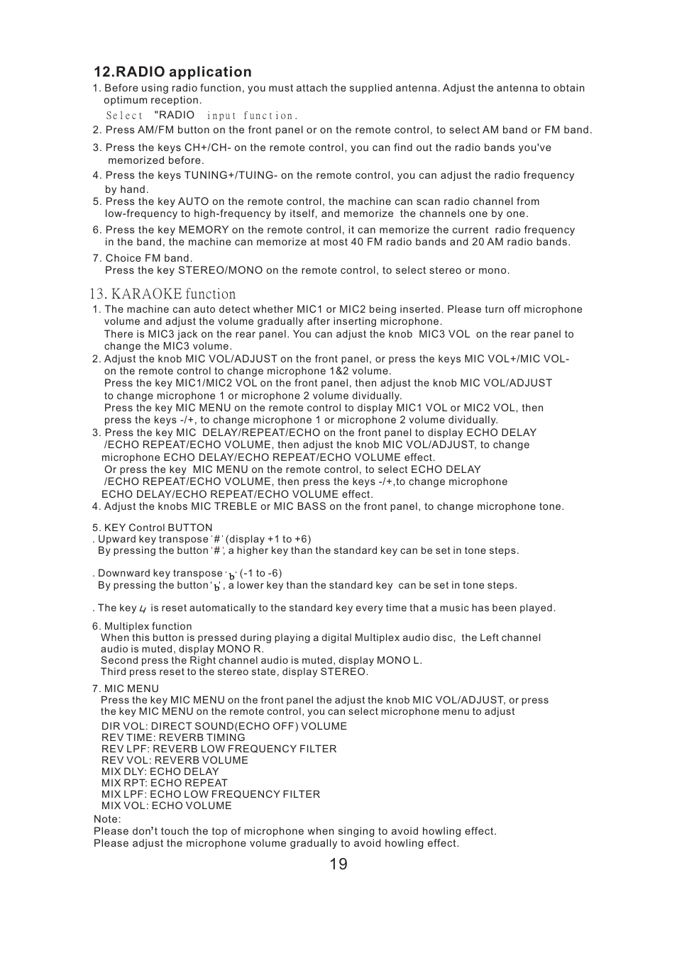 Radio application, Karaoke function | Acesonic SURROUND-SOUND UPCONVERSION DVD KARAOKE RECEIVER WITH HDMI SWITCHING User Manual | Page 21 / 26