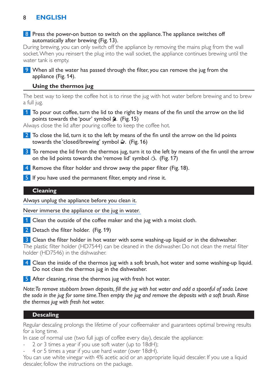 Philips Viva Kaffeemaschine User Manual | Page 8 / 84