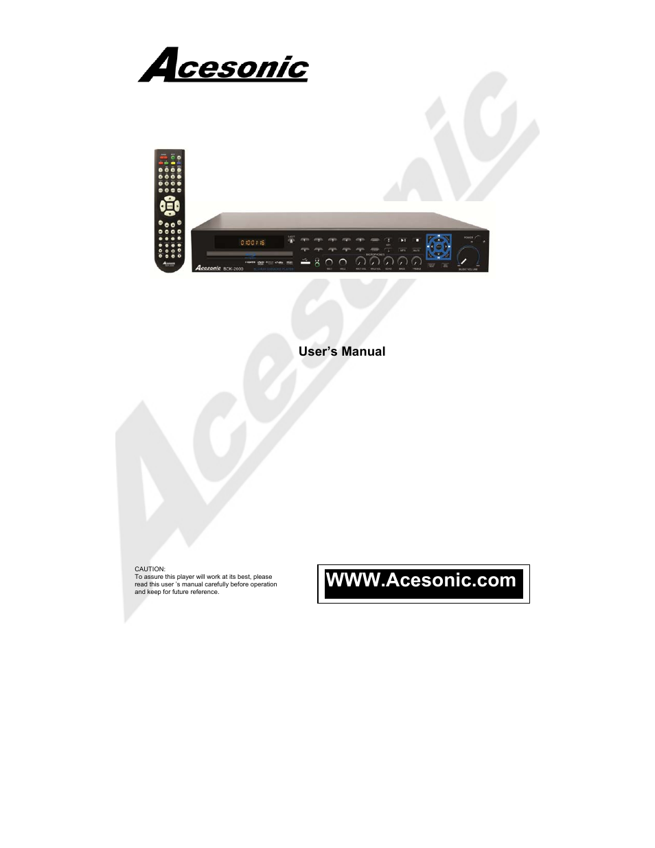 Acesonic BDK-2000 User Manual | 20 pages