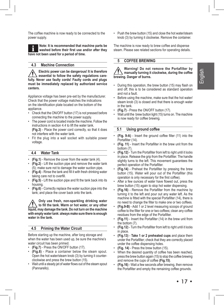 1 • english | Philips Saeco Aroma Siebträger-Espressomaschine User Manual | Page 17 / 72