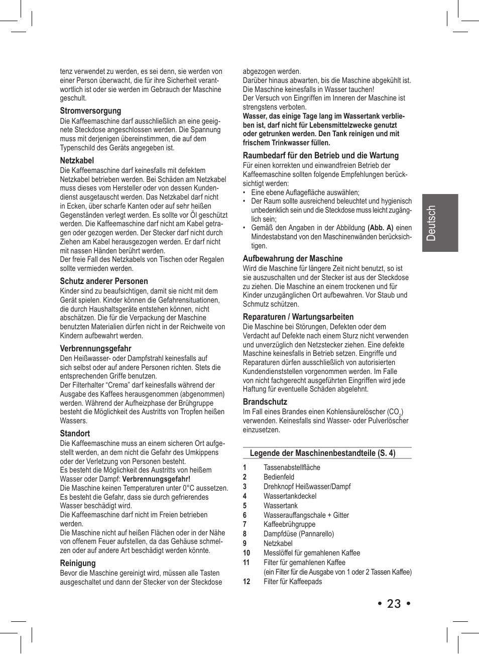 Deutsch | Philips Saeco Aroma Siebträger-Espressomaschine User Manual | Page 23 / 72