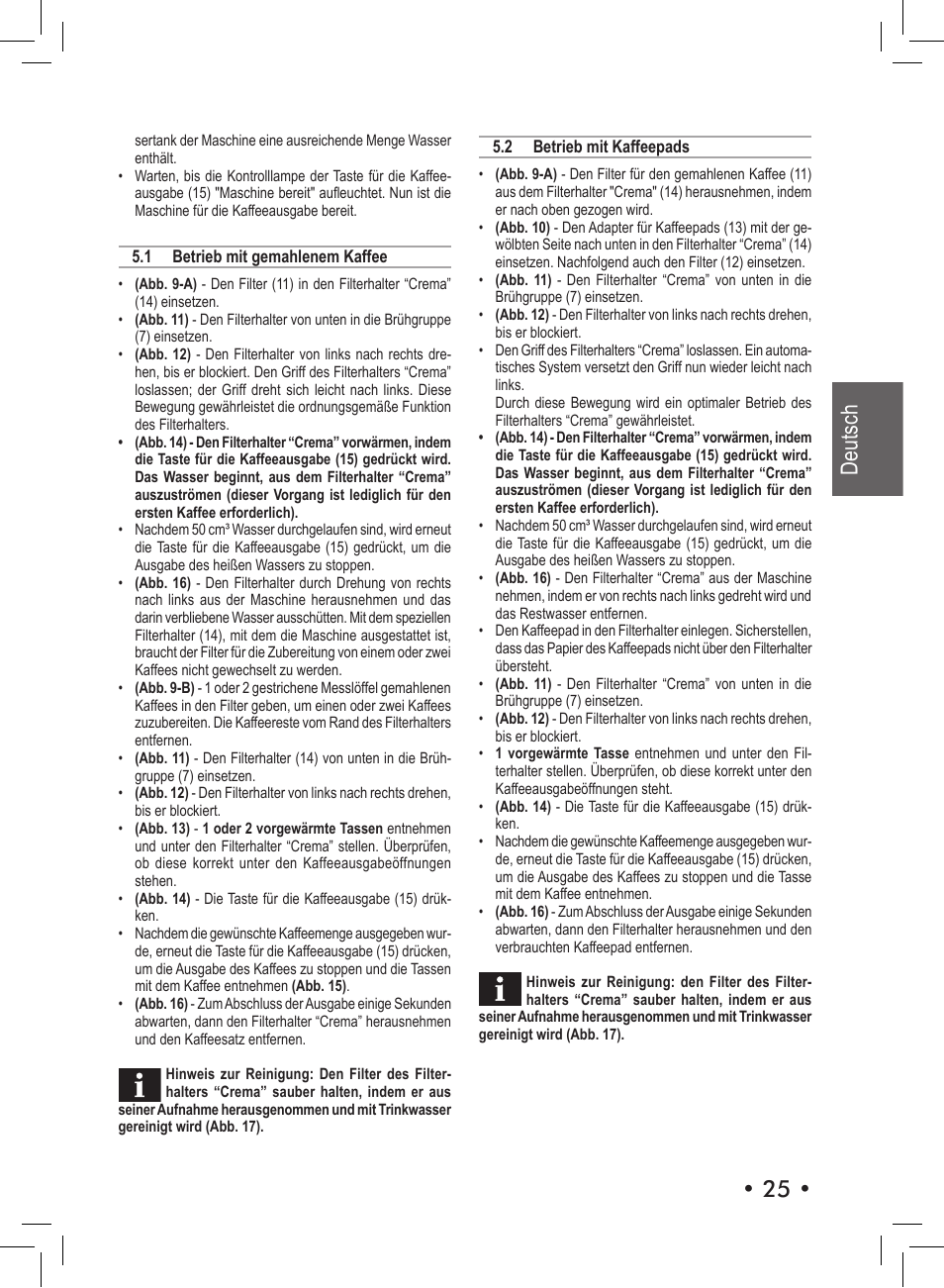 Deutsch | Philips Saeco Aroma Siebträger-Espressomaschine User Manual | Page 25 / 72