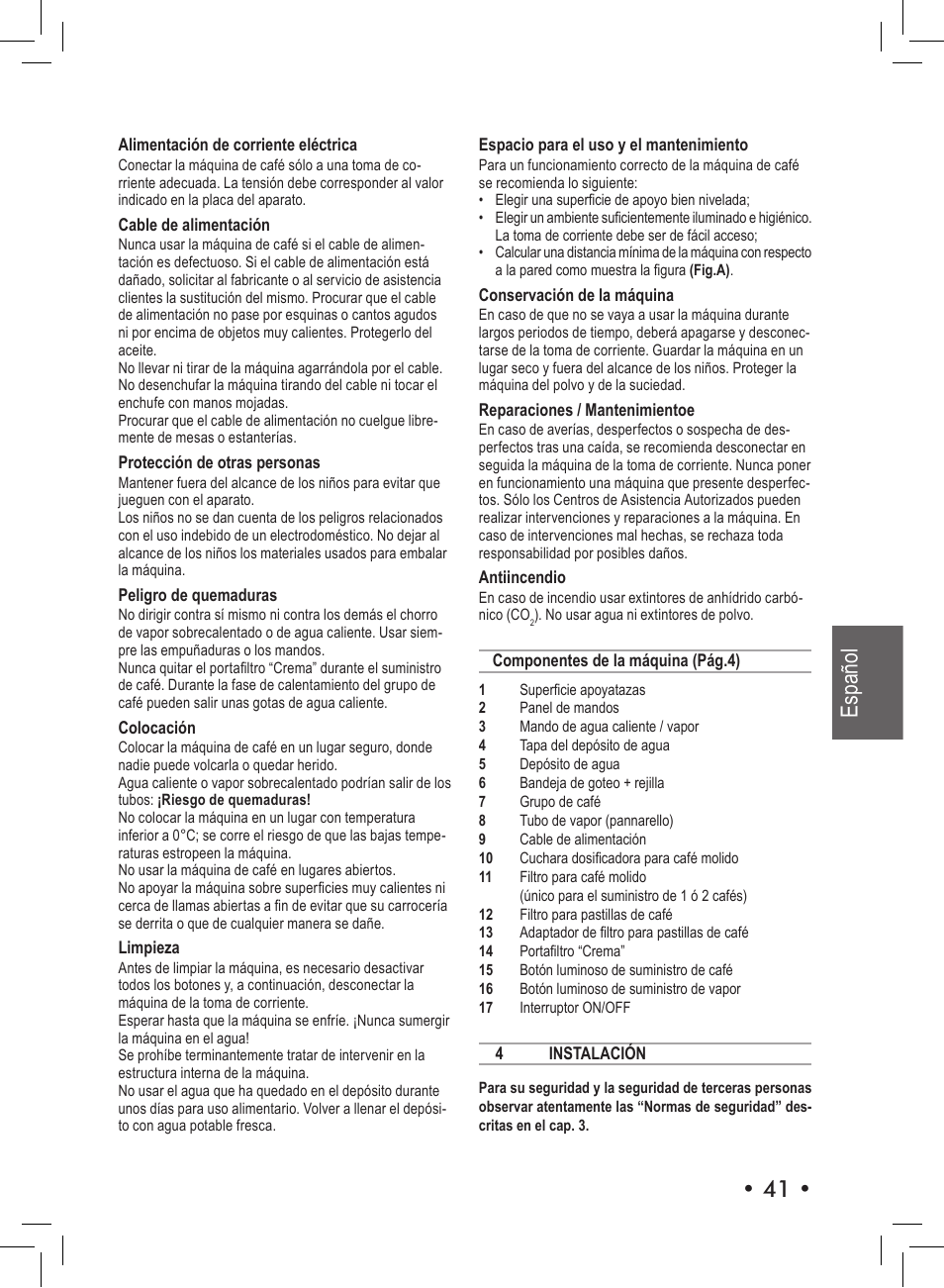 1 • español | Philips Saeco Aroma Siebträger-Espressomaschine User Manual | Page 41 / 72