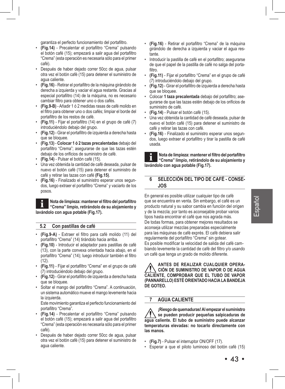 Español | Philips Saeco Aroma Siebträger-Espressomaschine User Manual | Page 43 / 72