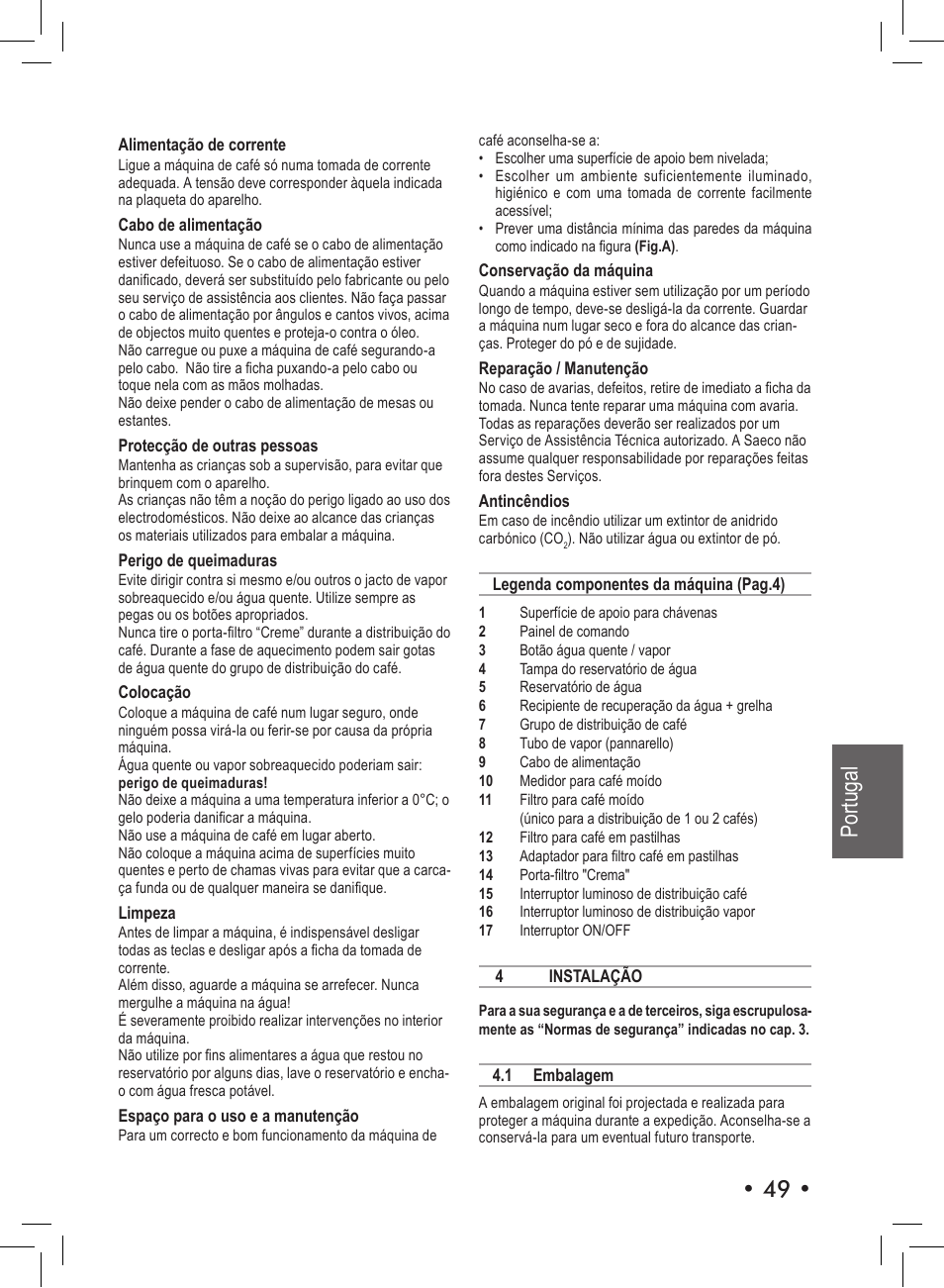 Portugal | Philips Saeco Aroma Siebträger-Espressomaschine User Manual | Page 49 / 72