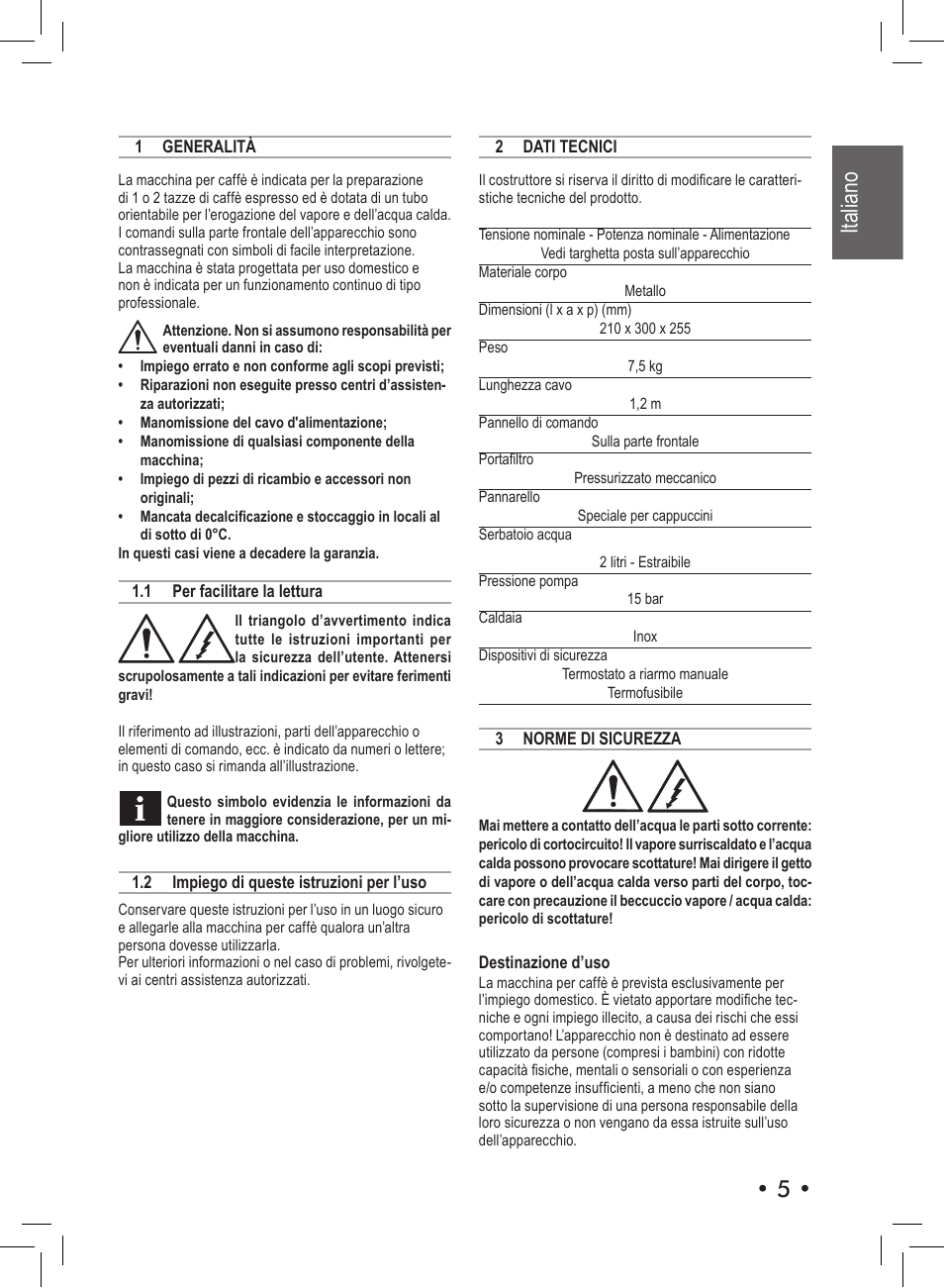 Italiano | Philips Saeco Aroma Siebträger-Espressomaschine User Manual | Page 5 / 72